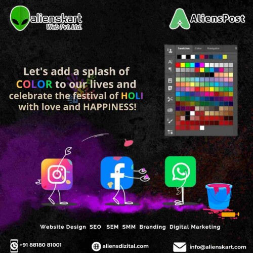 Let's add a splash of colors to our lives and celebrate the festival of Holi with loves and Happies !
Alienskart Web Pvt Ltd is A leading AI-powered digital marketing agency that specializes in driving online success for businesses across various industries. With a team of highly skilled AI experts, they offer a comprehensive range of services designed to elevate your online presence and maximize your digital growth.
https://aliensdizital.com/
#Alienskartweb #AlienskartwebIndia #Aliensdizital #webdesigner #SEOagencyIndia #socialmediamarketing #businessbrandingconsult #businessbrandingagency