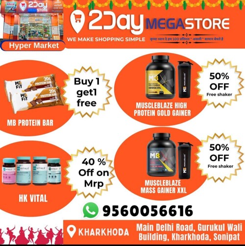 Get all your daily need essential under one roof and make your shopping easy and smart with 2Day Mega Store, one of the best supermarket at your nearby location, Kharkhuda-Haryana(131402). You will be provided all types of items from kitchen stuff to cosmetics and gym supplements as well. Hypermarket with best quality products and well managed staff for your comfort and safe shopping. Great discounts and big offers at weekend and special occasion are available at 2Day Megastore. 

https://2daymegastore.com/

#2daymegastore #freeandfasthomedelivery #megastore #supermarketKharkhoda #supermarketSonipat #grocerystore #healthylife #healthychoice #megamarket #minimarket #hypermarket