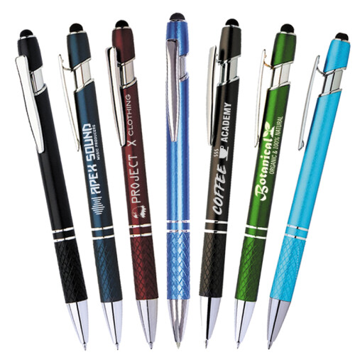 A quality metal pen with soft stylus on the end, click action and unique knurled style grip. High quality pen that engraves beautifully. Our stylus engraved metal pen is one of the most popular styles at the moment. Available in a variety of colours and comes with black ink.
https://expresspromo.com.au/product-category/express-offers/