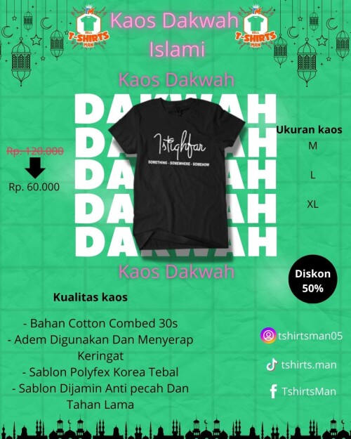 KAOS KUALITAS PREMIUM

- Bahan Cotton combed 30s

- Adem digunakan dan menyerap keringat

- Sablon Polyfex korea tebal

- Sablon dijamin anti pecah dan tahan lama

UKURAN

- M

- L

- XL

link pembelian:https://serbaadaaa.orderonline.id/page/dhqkaos-dakwah-islami-001-copy-1721806876000