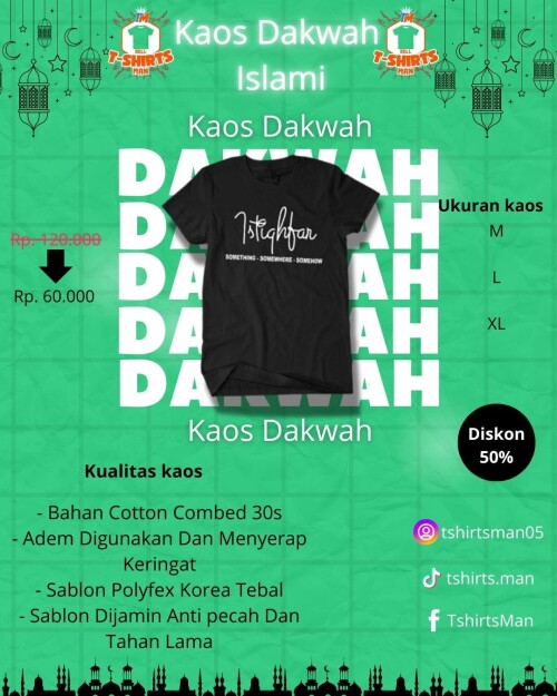 KAOS KUALITAS PREMIUM

- Bahan Cotton combed 30s

- Adem digunakan dan menyerap keringat

- Sablon Polyfex korea tebal

- Sablon dijamin anti pecah dan tahan lama

UKURAN

- M

- L

- XL

link pembelian:https://serbaadaaa.orderonline.id/page/dhqkaos-dakwah-islami-001-copy-1721806876000